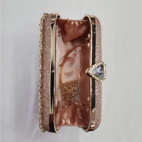 Luxurious rose gold floral rhinestone party evening wedding prom clutch box bag - Picture 2 of 4